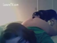 [ Beastiality Porn ] Cute little pooch licks his master's bawdy cleft